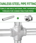 Two Pack Stainless Steel Four Way Pipe Fittings NPT Female Cross For One Half Inch Pipe Connections