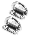 Two marine-grade stainless steel folding D-ring tie-down anchors with base plates (6mm)