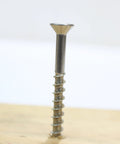 Close-up of #10 x 2-1/2 Inch Stainless Steel Deck Screw with Flat Head and Type 17 Wood Cutting Point