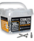 Bulk box of #10x2 Stainless Steel Deck Screws, 304 Grade, 300 PCS with T25 Star Drive Bit, corrosion resistant, for outdoor use.