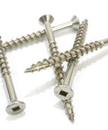 #10 x 2-1/2 Inch Stainless Steel Deck Screws with Square Drive and Type 17 Wood Cutting Point displayed on a white background
