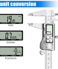 Digital Caliper Measuring Tool, Stainless Steel Vernier Caliper Digital Micrometer with Large LCD Screen showing inch, mm, fraction