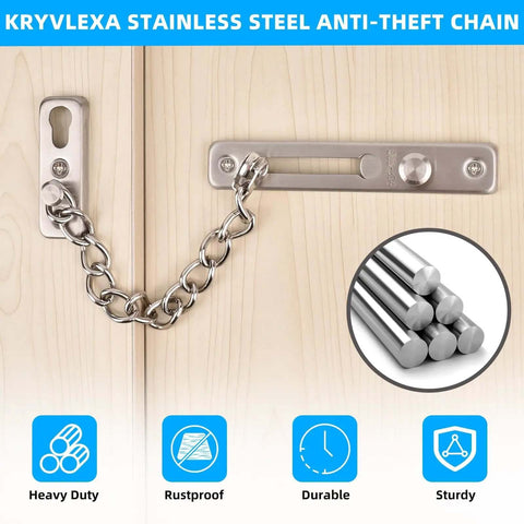 Beefy Heavy Duty Door Chain Lock with 304 Stainless Steel Construction and Spring Loaded Push Button Latch installed on door