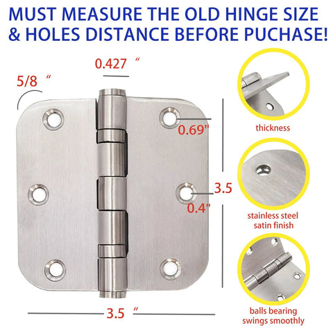 Stainless Steel Exterior Door Hinges With Ball Bearing Three Point Five Inch By Three Point Five Inch Heavy Duty Hinges Five Eighths Radius Corners