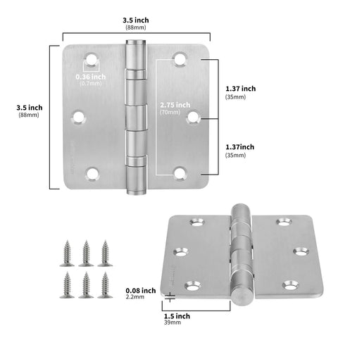 3 Pack 304 Stainless Steel Door Hinges 3.5 By 3.5 Inches Satin Nickel Brushed Finish Heavy Duty Non Removable Pin Ball Bearing
