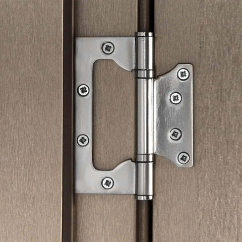 Heavy Duty Non Mortise Stainless Steel Door Hinges 4x3 Inch Flush Mount Brushed Nickel With Screws 16 Pack installed on door