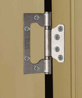 Close-up of 12 Pack Stainless Steel Door Hinges 4 By 3 Inch Non Mortise With Mounting Hardware installed on interior door.