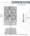 Six Pack Ball Bearing Door Hinges With Square Corners 6 X 4 Inch Heavy Duty Stainless Steel Hinges in Brushed Nickel Finish with Mounting Screws
