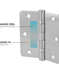 3 Pack 304 Stainless Steel Door Hinges 3.5 By 3.5 Inches Satin Nickel Brushed Finish Heavy Duty Non Removable Pin Ball Bearing