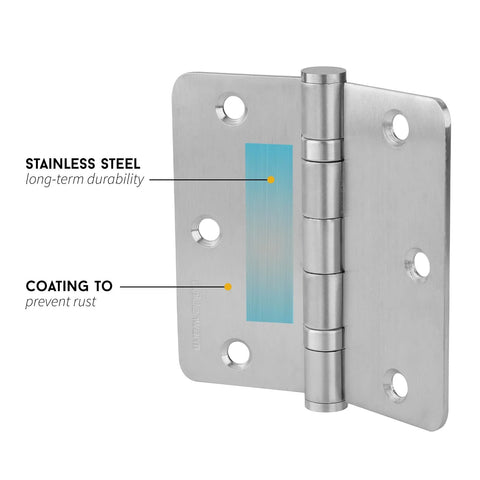 3 Pack 304 Stainless Steel Door Hinges 3.5 By 3.5 Inches Satin Nickel Brushed Finish Heavy Duty Non Removable Pin Ball Bearing