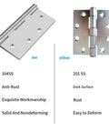 Comparison of Heavy Duty 304 Stainless Steel Door Hinges Four And One Half Inch By Four Inch Ball Bearing Full Mortise Square Corner Two Pack