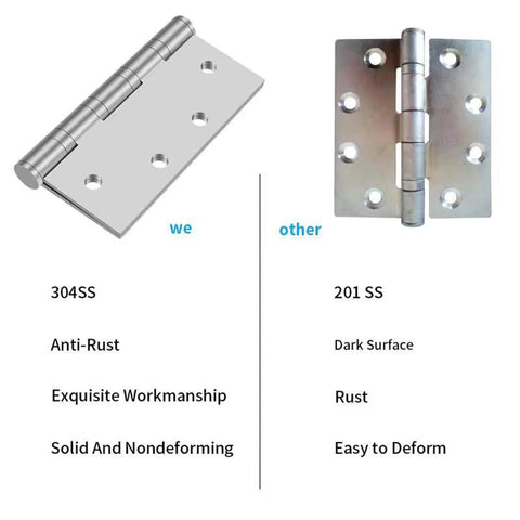 Comparison of Heavy Duty 304 Stainless Steel Door Hinges Four And One Half Inch By Four Inch Ball Bearing Full Mortise Square Corner Two Pack