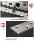 2.9 Inch Stainless Steel Hidden Door Hinges, close-up of countersunk holes and solid steel ball for smooth 360-degree rotation.