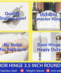 Stainless Steel Exterior Door Hinges With Ball Bearing Three Point Five Inch By Three Point Five Inch Heavy Duty Hinges Five Eighths Radius Corners For Interior Exterior Use Brushed Nickel Finish Rust Proof And Quiet Operation on promotion