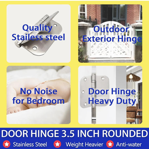 Stainless Steel Exterior Door Hinges With Ball Bearing Three Point Five Inch By Three Point Five Inch Heavy Duty Hinges Five Eighths Radius Corners For Interior Exterior Use Brushed Nickel Finish Rust Proof And Quiet Operation on promotion