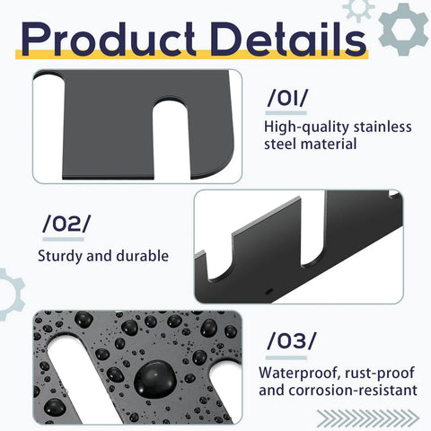Product details of 10 Pack Door Hinge Shims Stainless Steel With Durable Coated Finish showing rust-resistant material and design.