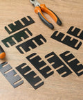 10 Pack Door Hinge Shims Stainless Steel With Durable Coated Finish for 4 Inch Hinge Shims on wooden table with tools