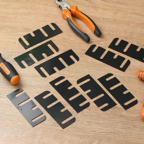 10 Pack Door Hinge Shims Stainless Steel With Durable Coated Finish for 4 Inch Hinge Shims on wooden table with tools