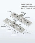 2.9 Inch Stainless Steel Hidden Door Hinges Set of 2 with 360 Degree Rotation, 304 stainless, dimensions and weight shown.
