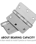 3 Pack 304 Stainless Steel Door Hinges 3.5 By 3.5 Inches Satin Nickel Brushed Finish Heavy Duty Non Removable Pin Ball Bearing