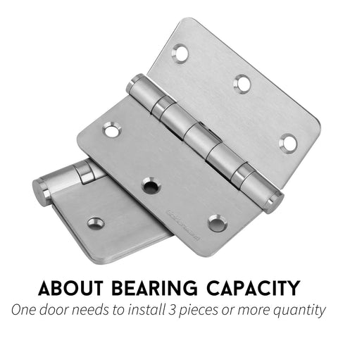 3 Pack 304 Stainless Steel Door Hinges 3.5 By 3.5 Inches Satin Nickel Brushed Finish Heavy Duty Non Removable Pin Ball Bearing