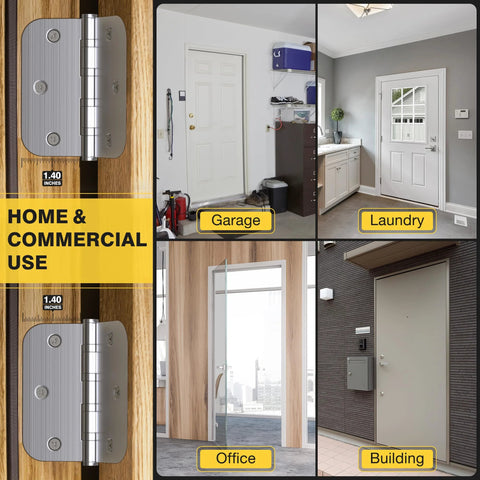 Ball Bearing Door Hinges 3.5 Inch Heavy Duty Stainless Steel For Replacing Standard Hinges With 5/8 Radius Corner, non removable pin