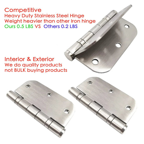 Stainless Steel Exterior Door Hinges With Ball Bearing Three Point Five Inch By Three Point Five Inch Heavy Duty Hinges Five Eighths Radius Corners For Interior Exterior Use Brushed Nickel Finish Rust Proof And Quiet Operation