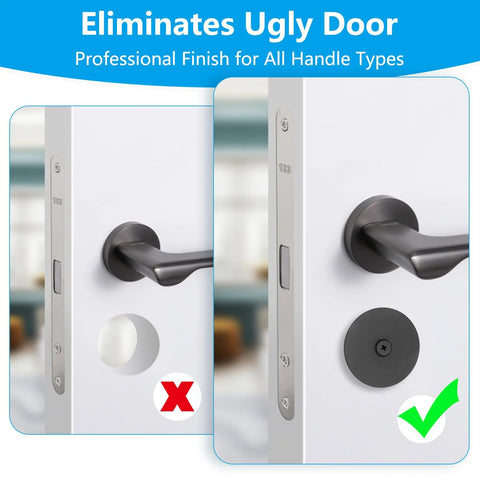 Premium stainless steel door hole cover plates guard entry doors from tampering, conceal unused deadbolt hardware, installed view.