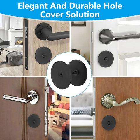 Premium stainless steel door hole cover plates guard entry doors from tampering, conceal unused deadbolt hardware, shown installed.