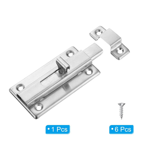 Door Latch Sliding Lock for Doors Stainless Steel Gate Latch Door Catch Bolt with 6 screws, ideal for bathroom and bedroom doors.