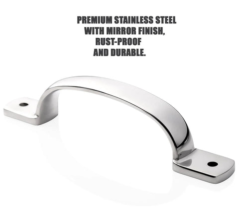 Heavy Duty Door Pull Handle Set In Stainless Steel With Mirror Polish Finish For Doors And Cabinets, emphasis on mirror polish finish.