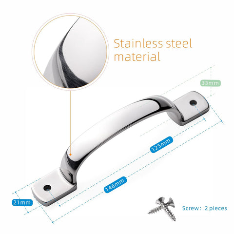 Heavy Duty Door Pull Handle Set in Stainless Steel with Mirror Polish Finish for Doors and Cabinets, 5-3/5 inches length, durable 2-pack.
