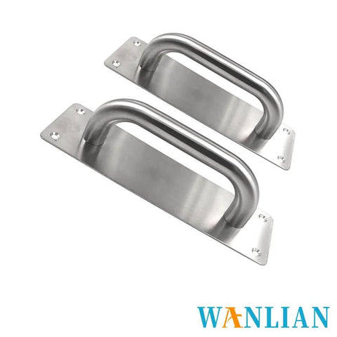 Stainless Steel 2 Pack Push Pull Door Plate Handle 8 Inch Heavy Duty Barn Door Pull With Mounting Screws Silver, showing both handles.