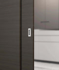 6 Inch Recessed Finger Flush Pulls For Pocket Doors Sliding Doors Closets And Barn Doors Hardware In Brushed Nickel Silver Made From 304 Stainless Steel With Moisture Proof And Rust Resistant Construction, Wear Resistant, Heavy Duty And Durable, 2 Pack installed on a dark wood sliding door.