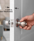 Stainless steel door reinforcement plate adds durable latch-area protection for 1-3/8 inch doors, installed view.
