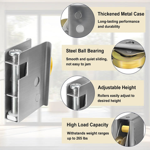 2 Pack Patio Door Rollers Replacement For Pella Sliding Patio Doors, 1-1/2 Inch Stainless Steel Ball Bearing, Adjustable Height features
