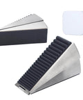 Built Tough Door Stop Wedge With Adjustable 0.5 To 3 Inch Gap Anti Slip Base And Silencer Pad Floor Scratch Guard Noise Reduction For Heavy Doors At Home And Office, featuring stainless steel material and a ribbed anti-slip surface.