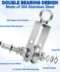 ✝️ Cable Pulley Wheel Stainless Steel, M34 Single Pulley Snatch Block with 304 steel and bearing inside for lifting