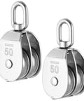 M50 Double Pulley Block Set - 304 Stainless Steel Pack of 2 with swivel hook, heavy duty design for efficient lifting and crane operations.