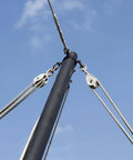 4pcs M15 Double Pulley Block, Stainless Steel Swivel Rigging Lifting Wheel Fixed Pulley installed on a pole with ropes
