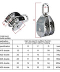 2-Pack M50 Lifting Double Pulley Block 304 Stainless Steel Crane Rotary Hook Double Pulley Loading M50 Double Pulley with dimensions chart