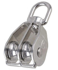 Front view of M15 Double Pulley Block Stainless Steel Heavy Duty Hardware Double Wheel Swivel Rigging Lifting Wheel Fixed Pulley