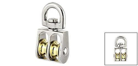 13mm Diameter Stainless Steel Double Sheave Swivel Eye Rope Pulley with swivel eye and double sheave close-up view