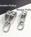2 Packs Stainless M20 Double Pulley Block Lifting Teaction Wheel Wire Rope Crane for Lifting and Hanging, comparison with single pulley