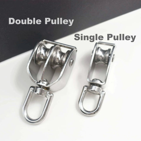 2 Packs Stainless M20 Double Pulley Block Lifting Teaction Wheel Wire Rope Crane for Lifting and Hanging, comparison with single pulley