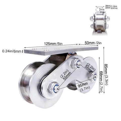 Stainless steel double wheel track pulley with measurements for industrial use; Pulley,Pulley Wheel, Double Wheel Track Pulley