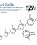 Stainless steel double wire spring hose clamps kit, 20 pieces, 19 mm inner diameter opens to 21 mm, displaying various sizes.