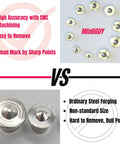 Comparison of Ten Piece Stainless Steel Dowel Pin Center Tool Set for Woodworking vs ordinary steel, highlighting sharp points and easy removal.
