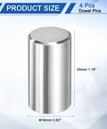 Durable 316L Stainless Steel Dowel Pins Set, 4 Pcs, 16mm Diameter By 30mm Length, Silver Tone, Cylindrical Design for Furniture