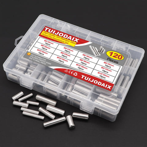 Stainless Steel Pro Grade Dowel Pin Set 120 Pcs With 12 Sizes M6 M8 M10 And 20 25 30 35mm Lengths 304 Rust Resistant Shelf Support Pins